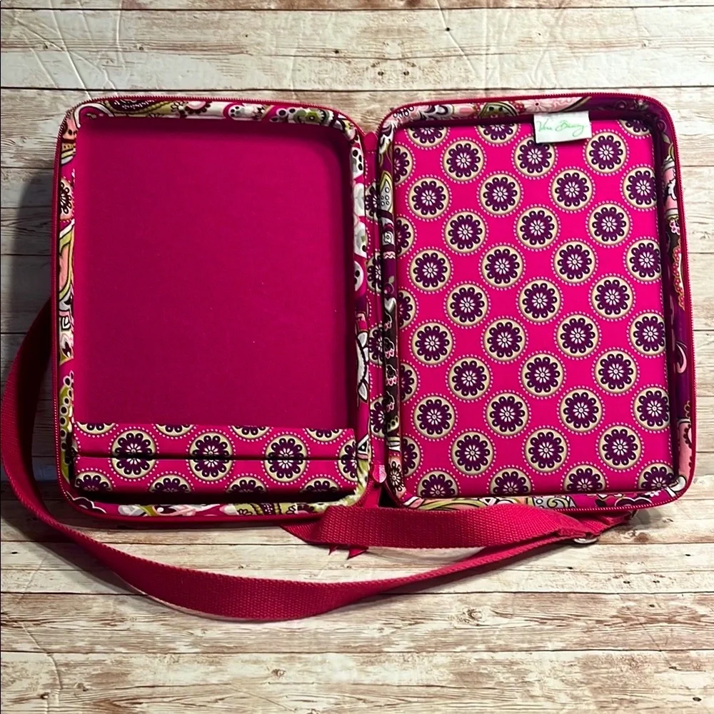 Vera Bradley Hard Case IPad Tablet Bag Pink and Green Paisley Crossbody Bag